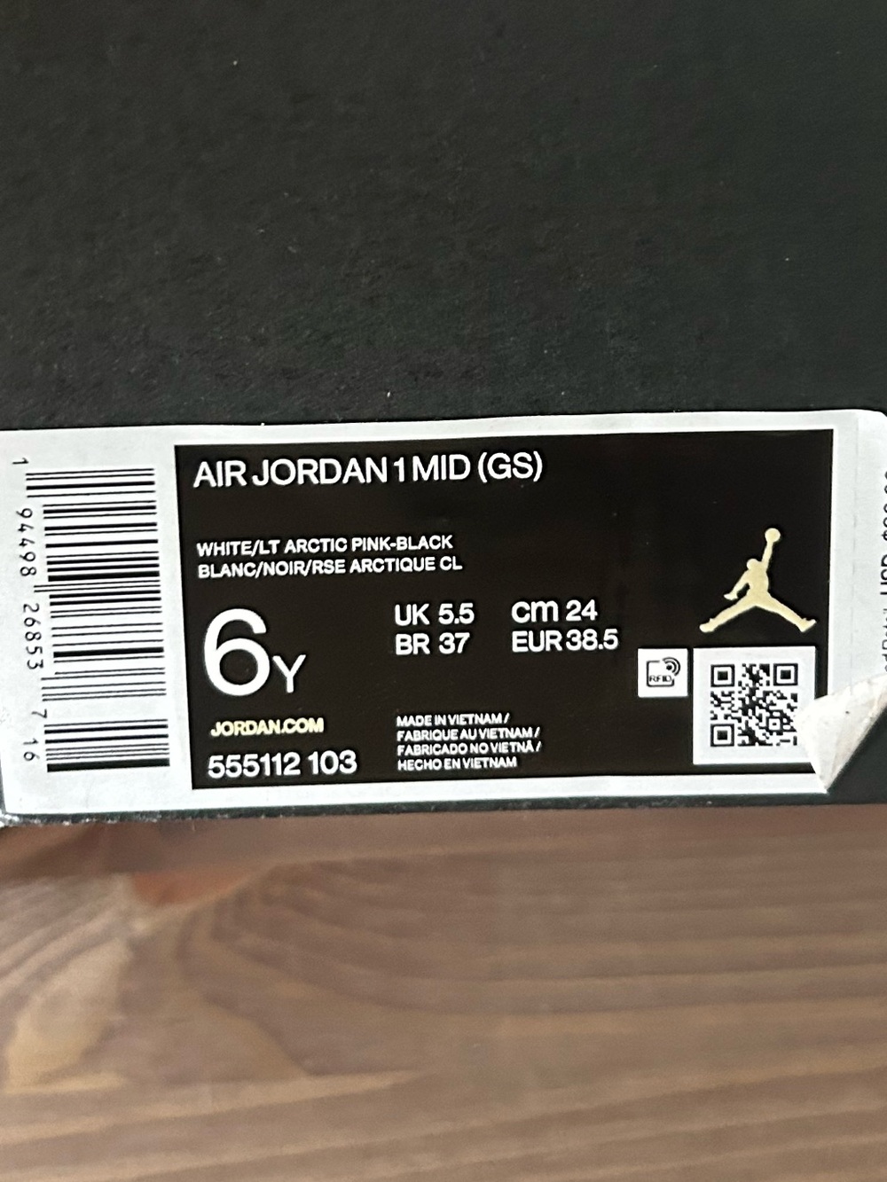 Jordan 1 Mid Top Sneakers, Black, White & Pink - Picture 2 of 3